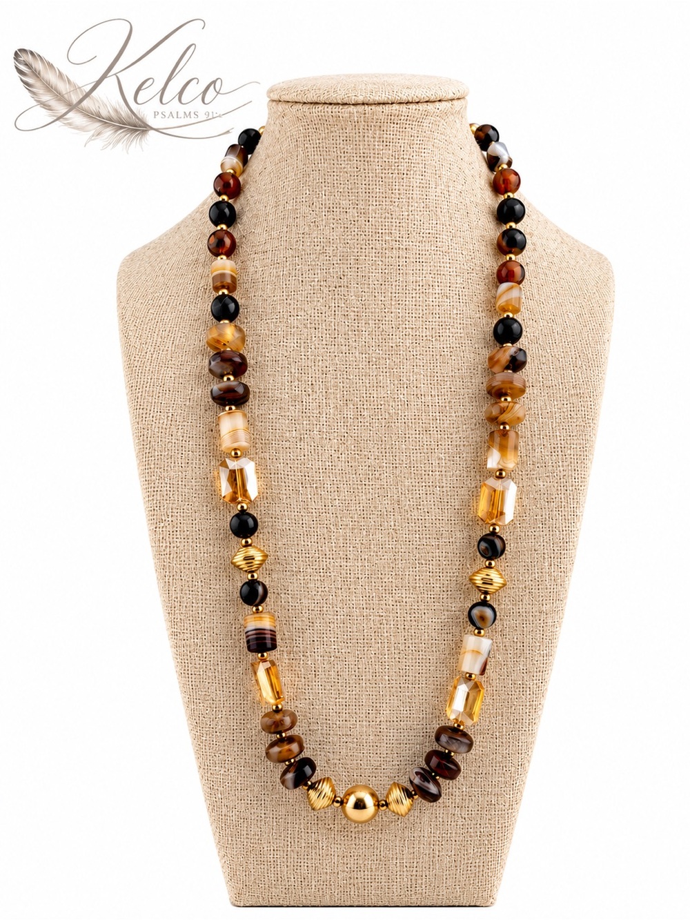Coffee Banded Agate Statement Necklace 26’